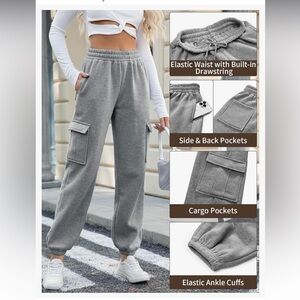 New women’s fleece cargo sweatpants gray size large